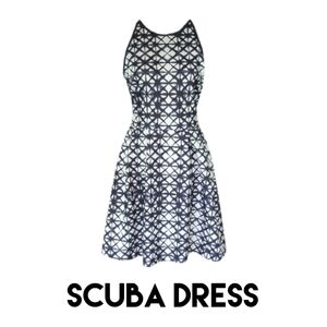 Retro Geometric Scuba Dress Black White A-Line Y2K Dress